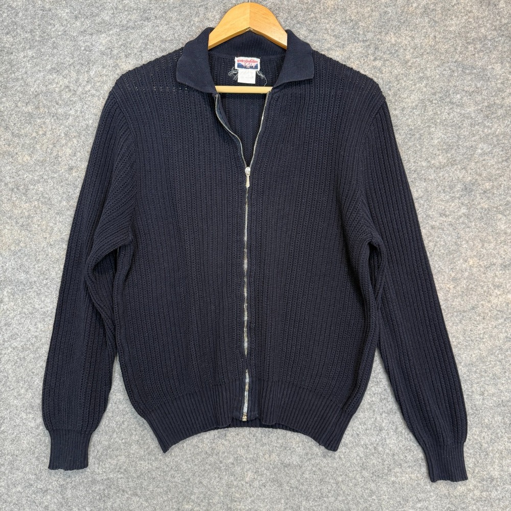 Gentry‎ Portofino Cardigan Sweater Mens Medium Chunky Knit Black Full Zip Italy
